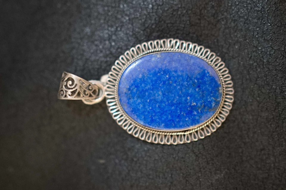 pendaglio ciondolo antico pakisthan afganisthan in lapis e argento - Immagine 3 di 4