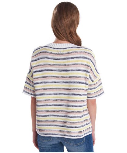 Barbour Womens Harbourside Sweater in Multi Stripe Half Sleeve Top Ribbed - Picture 3 of 6