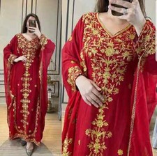 Sale Moroccan Wedding Ramzan Kaftan Long Dress Farasha Red Georgette Dubai Party