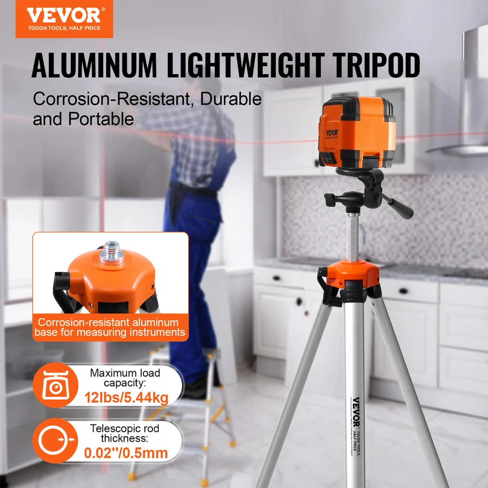 VEVOR Trépied de Niveau Laser Filetage 1/4''-20 Réglable en Hauteur 695-1750 mm - Imagen 2 de 4