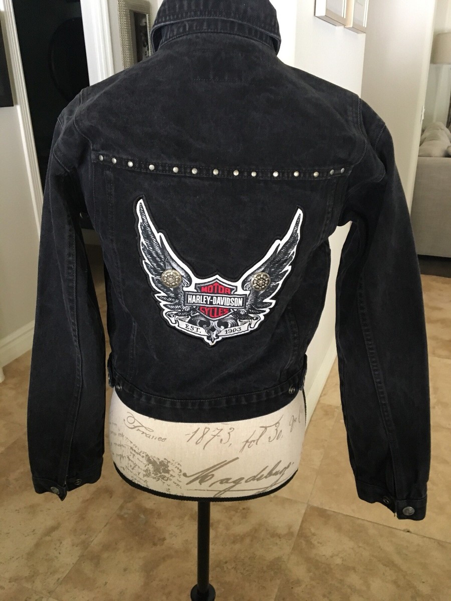 Harley Davidson Faded Black Denim Jacket XS | eBay