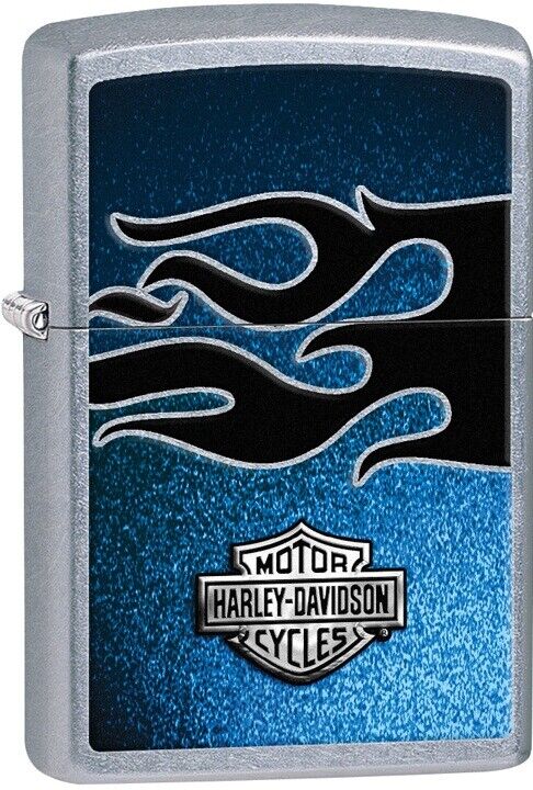 ZIPPO Harley Davidson with Blue Flames Black Background Street Chrome 28822 NEW. Available Now for 21.24