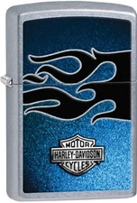 ZIPPO Harley Davidson with Blue Flames Black Background Street Chrome 28822 NEW