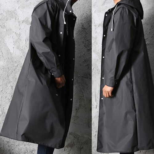 Black Men Waterproof Long Raincoat Rain Coat Hooded Trench Jacket Outdoor Hiking - Picture 7 of 13