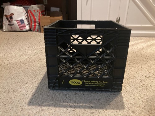VINTAGE HOOD DAIRIES HARD PLASTIC MILK CRATE BLACK w/ YELLOW GRAPHICS ...