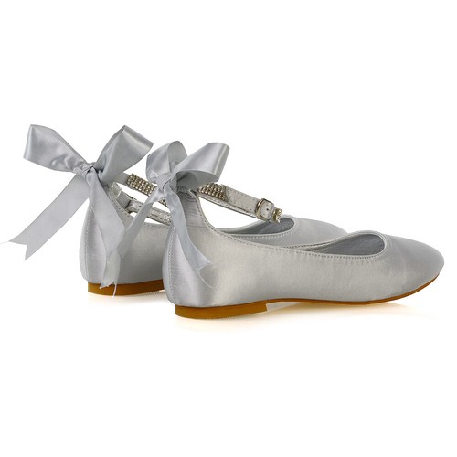 Womens Flat Bridal Shoes Bow Diamante Ankle Strap Ladies Satin Ballet Pumps 3-9 - Picture 34 of 41