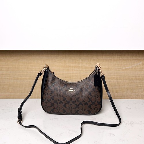 New Coach CK161 Hobo Shoulder Bag Signature Canvas 30x24x10cm Brown Black