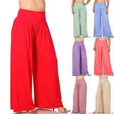 1X 2X 3X Women's Plus Size Wide Leg Pants Smocked Waist Soft Rayon Blend