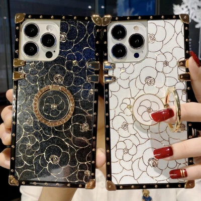 Glitzer Blume Schutzhülle Handy Tasche Silikon Case mit Diamant Halterung Ring - Bild 1 von 4
