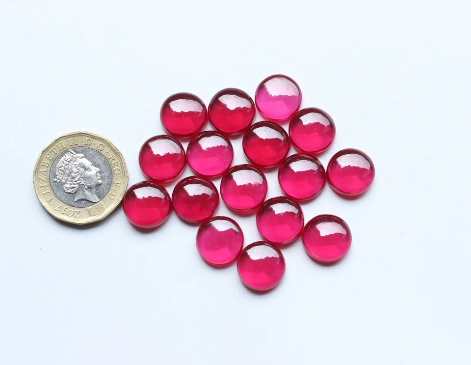 Ruby Gemstone Lab Created Red Ruby Smooth Polish Round Cabochon Lot 6,8,10,12MM - Image 4 of 4