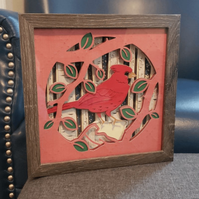 Handmade 3D Cardinal Nature Scene 8x8 Wood Frame Card Stock Shadow Box