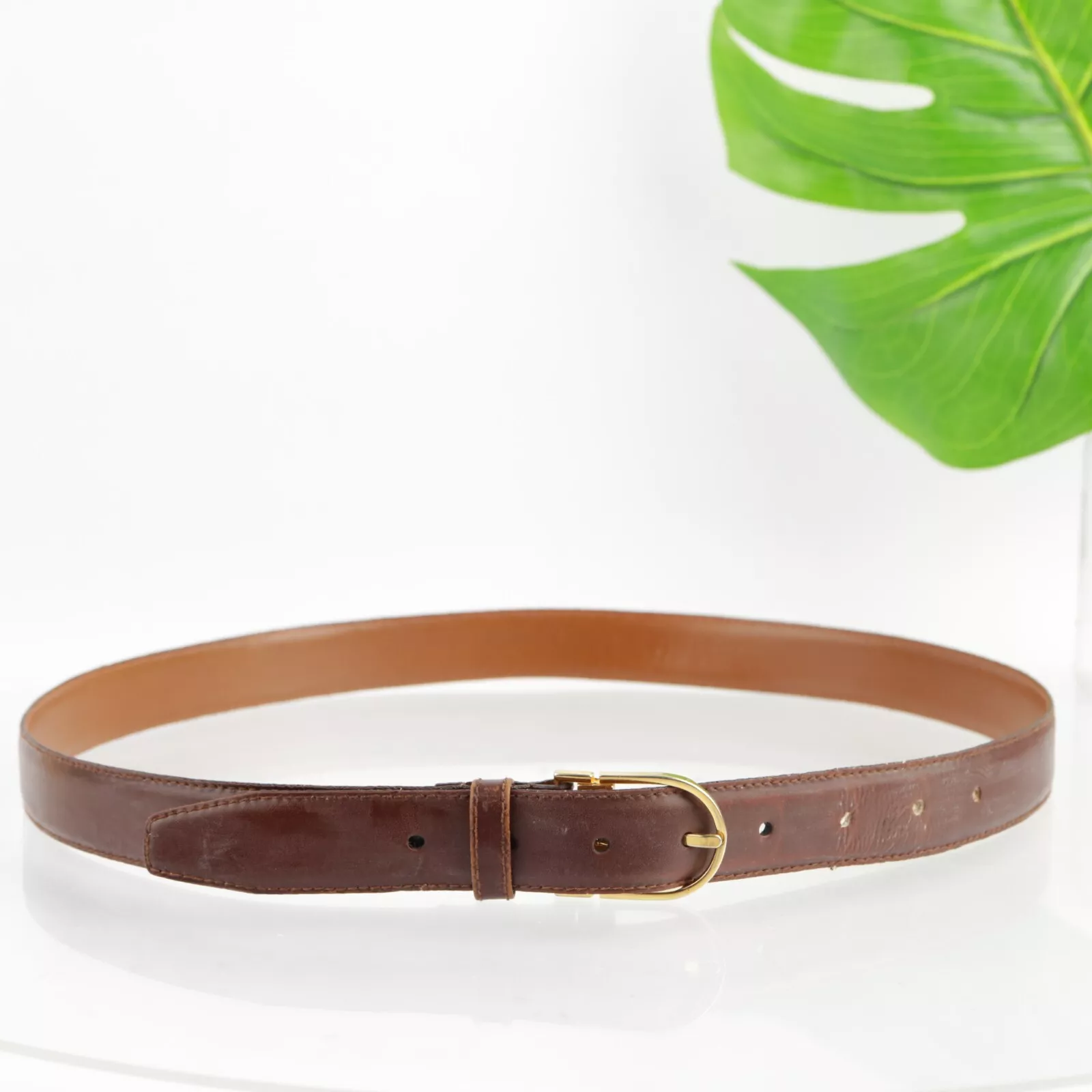Ceinture homme vintage Christian Dior taille 40 cuir marron boucle ton or maigre