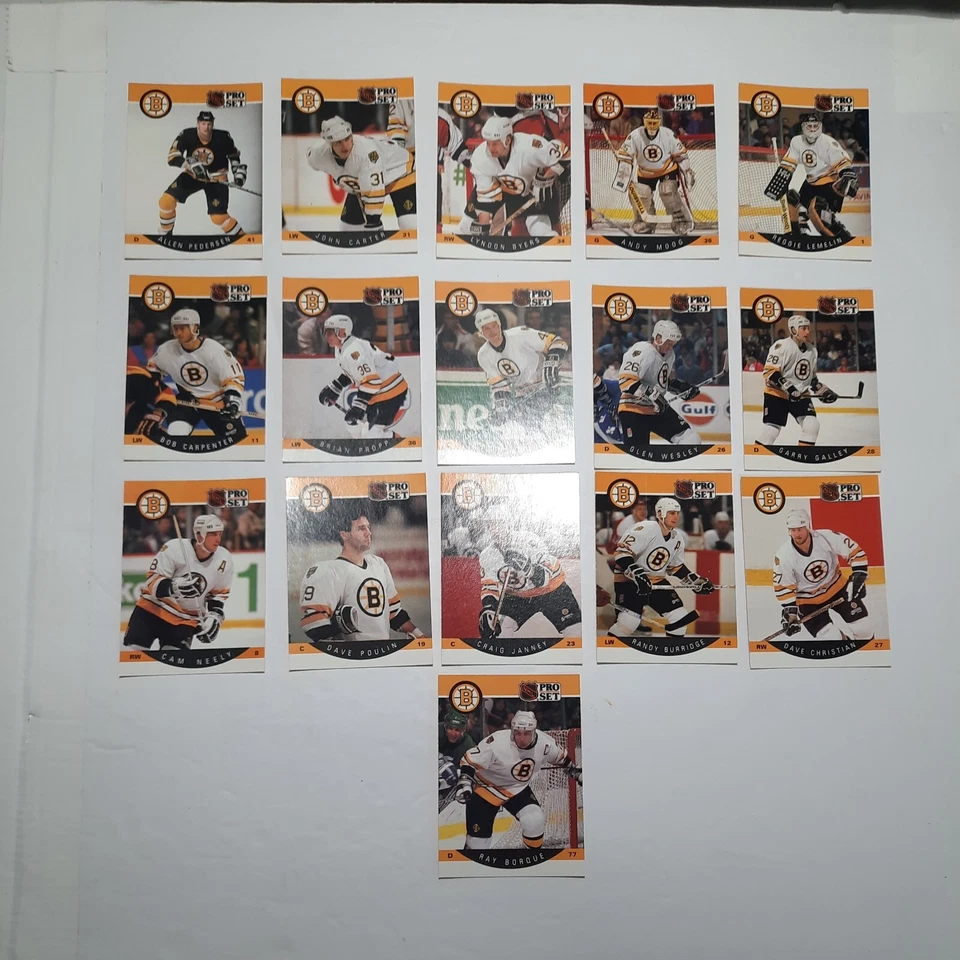 1990 Boston Bruins full team,  w/Bourque error Pro Set trading cards, near mint! - Image 3 of 4