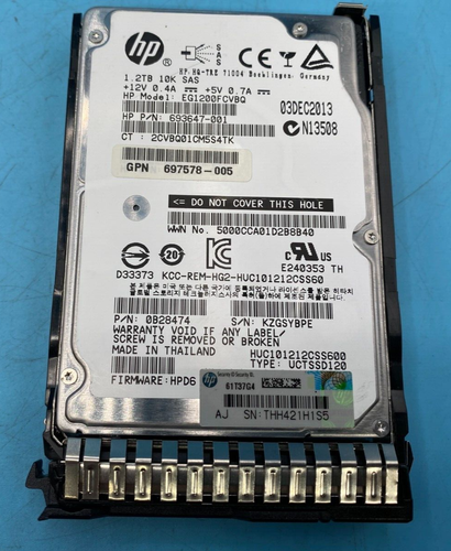 HP EG1200FCVBQ 1.2TB 6G SAS 10Krpm SFF 2.5" SC Hard Drive 693647-001 G8 G9 - Afbeelding 2 van 3