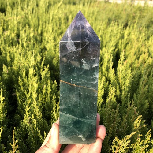 Torre de cristal tallada obelisco de cuarzo fluorita verde natural de 570 g Reiki .XA5927 - Imagen 4 de 13