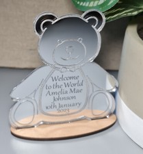PERSONALISED NEW BABY GIFT TEDDY BEAR SILVER KEEPSAKE BOY GIRL CHRISTENING