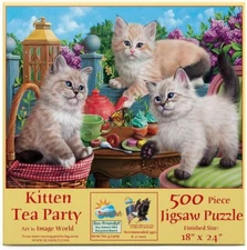 SunsOut 500 Piece Puzzle, Kitten Tea Party Puzzle, can kitten kitchen puzzle