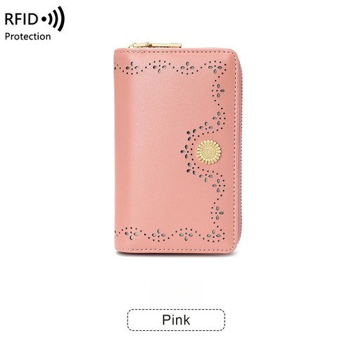 Ladies RFID Blocking Zipper Leather Medium&Long Flower Wallet Cash Card Holder - Picture 12 of 29