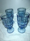Set of 4 Vintage Anchor Hocking Tartan Denim Blue Goblets