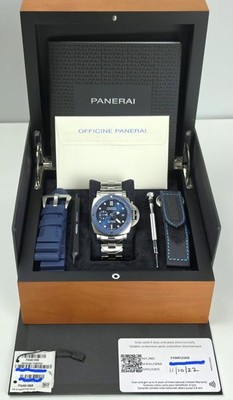 Panerai Submersible 42 Blue Notte Auto Date 300m Diver Steel Full Set PAM01068