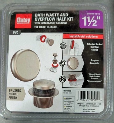 Oatey Toe Touch PVC Bath Waste Half Drain Kit in Brushed Nickel Free Ship