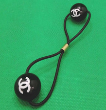 Chanel Coco CC Logo Ball Hair Tie Black Elastic Band