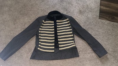 Balmain Paris Military-Inspired Wool Jacket Gray Wool ·Gold Chain & Button Trim