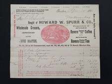 1886 antique HOWARD W SPURR boston ma GROCERS coffee tea BILLHEAD