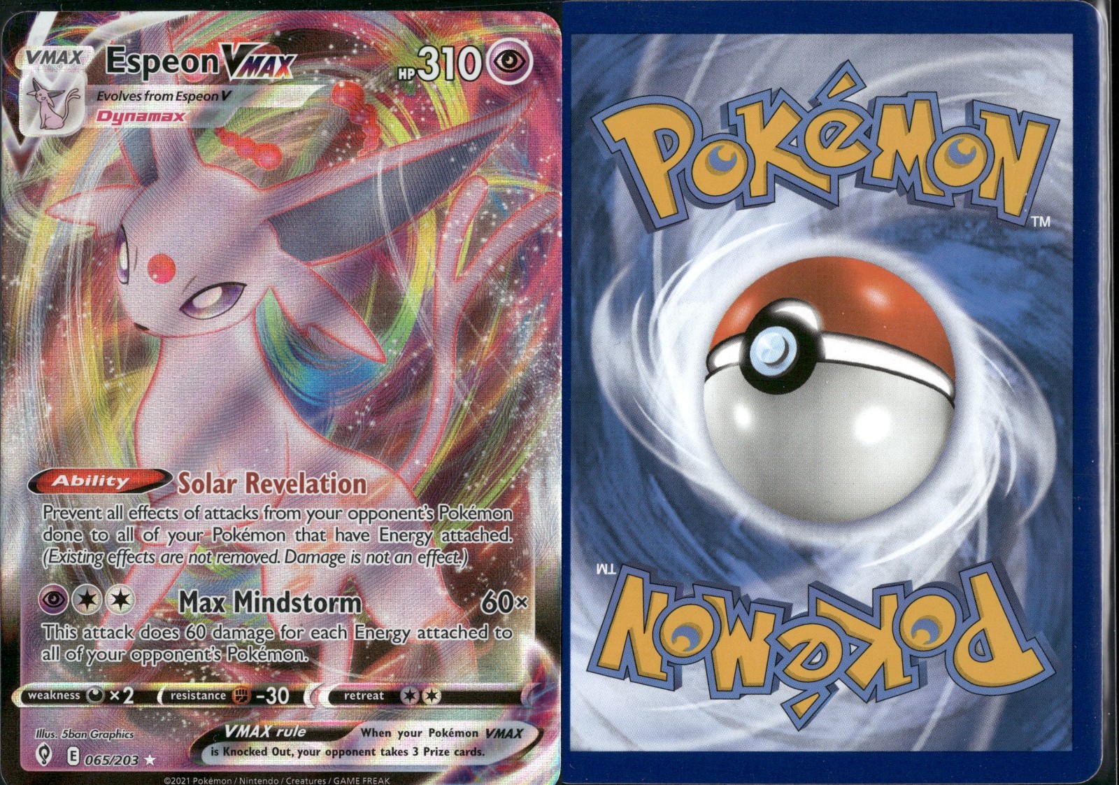 2021 Pokemon SWSH Evolving Skies Espeon VMAX #065/203 NM