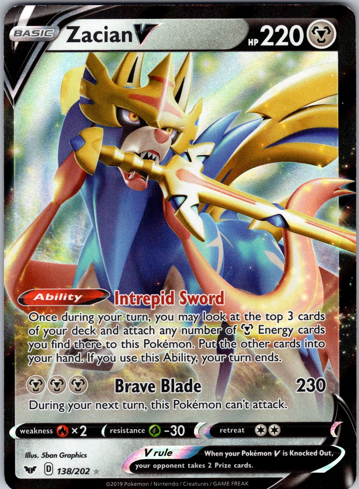 Zacian V 138/202 SWSH01: Sword & Shield Base Set Pokemon TCG NM