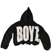Warboyz Black Cropped Hoodie with White Boyz Logo and Peace Sign