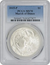 2015-p March Of Dimes Silver Commemorative Dollar Ms70 Pcgs Mint State