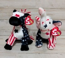 Lot of 2 TY Beanie Babies Vintage - Lefty  Righty 2000 - America Theme U.S.A.