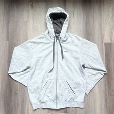 Vintage Y2K Nike Side Swoosh Full Zip Men's Medium Gray Hoodie Silver Tag
