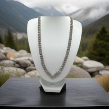 Vintage Rhinestone Choker V Pattern Glass Double Row Unsigned 17 Inch Necklace