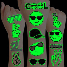 96PCS Neon Luminous Glow in the Dark Two Cool Pre-Cut Temporary Tattoos for Kids