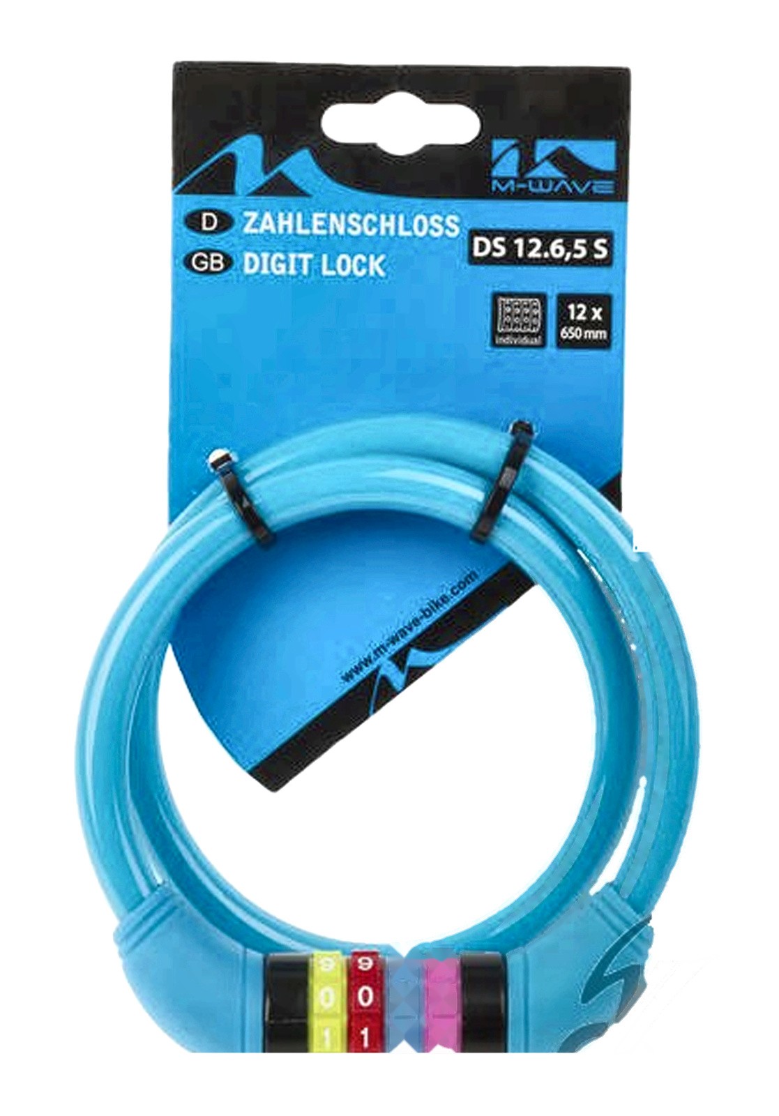 Dispositif sécurité vélo 12x650mm câble antivol silicone bleu flexible
