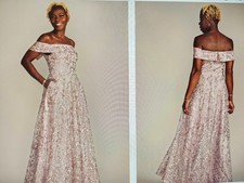 Oleg Cassini, David's Bridal Off-the-Shoulder embroidered sparkle a-line dress