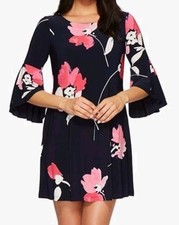 Ralph Lauren Mini Dress 6P Navy Blue Flutter Sleeve Pink Floral Party Work Wear