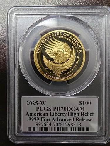 2025-W $100 American Liberty High Relief PCGS PR70 AR Damstra - Beautiful Coin