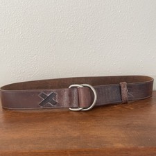 VTG Eddie Bauer Women  s Brown Leather Belt X Buckle Medium Distressed Worn