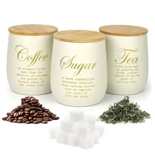 Coffee Tea Sugar Container Set of 3,Farmhouse Storage Containers Jars,Airtigh...