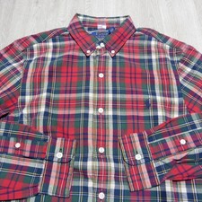 Polo Ralph Lauren Men's S Slim Fit Oxford Plaid Shirt Red Blue White Plaid LS