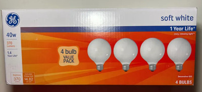 40W Soft White Globe Light Bulb E26 Base Ceiling Fan Decorative Lamp