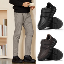 FitVille Extra Weit Herren Lederschuhe Leichte Freizeitschuhe Bequeme Hausschuhe