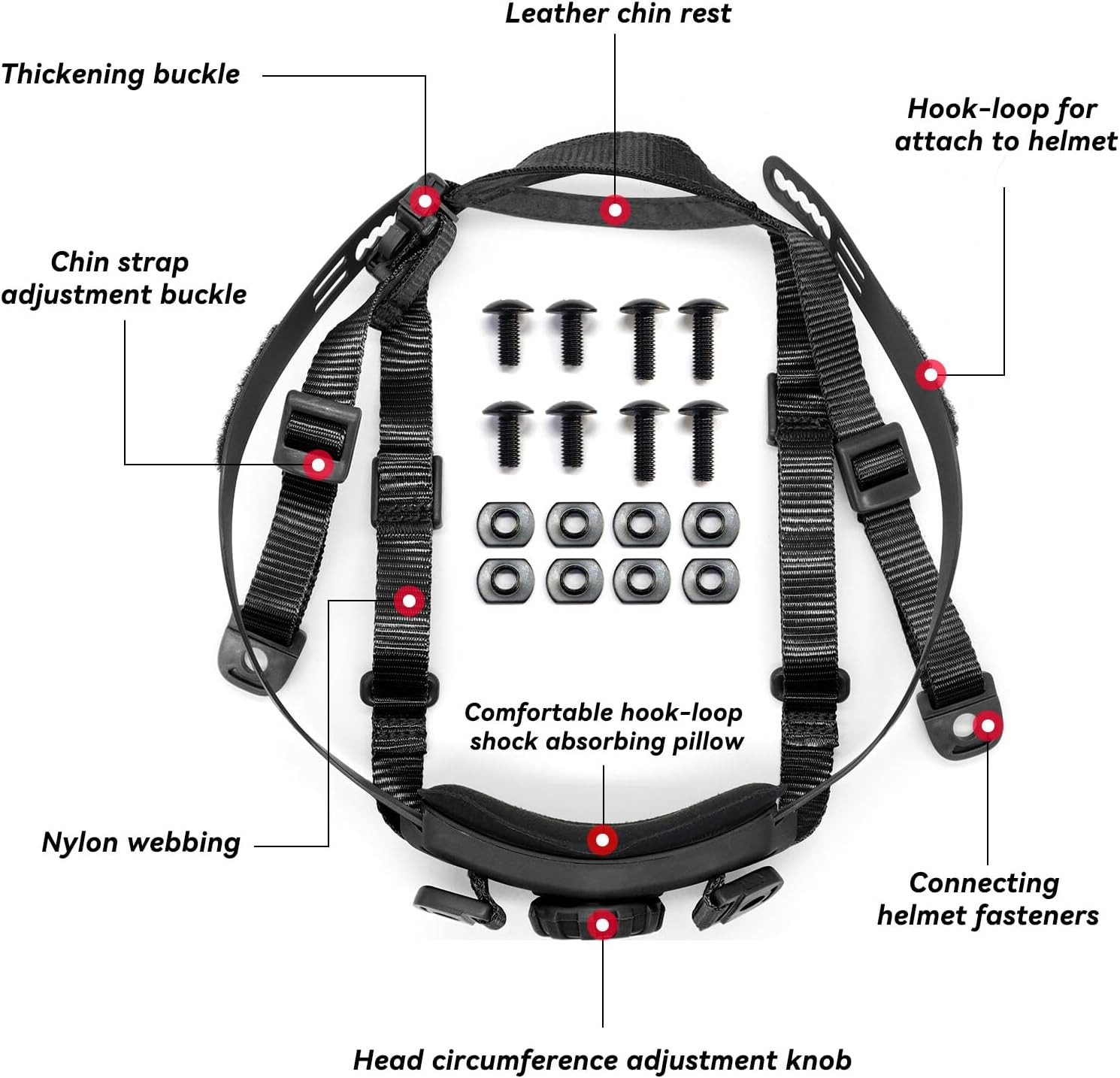 Tactical Helmet Chin Strap Adjustable Dial 4 Points Suspension System with Bolts