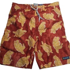 Flying Barracuda Boys Sz 7 Lined Swim Trunks Swimsuit Orange Turtle Print