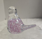 Gibson Art Glass Bird 1995 Clear & Pink Controlled Bubble Paperweight Vintage — photo 2