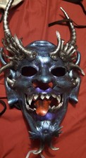 Handmade Leather Devil Mask 16" Hand Tooled Multicolored