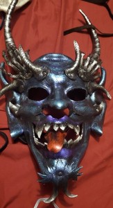 Handmade Leather Devil Mask 16" Hand Tooled Multicolored